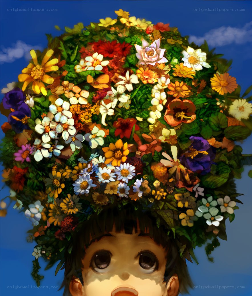 child with floral crown