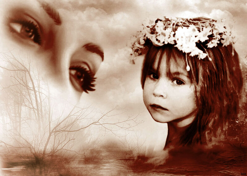 Child with Flower Crown — Sepia