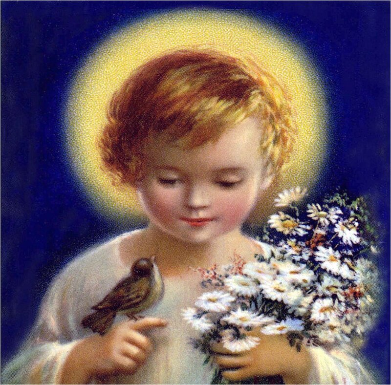 Child with Flowers and Bird