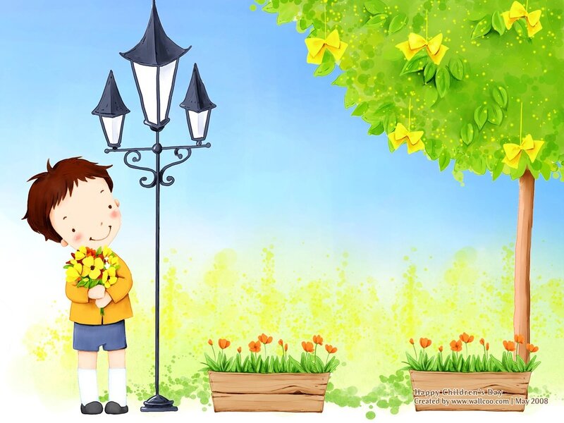 child with flowers in park