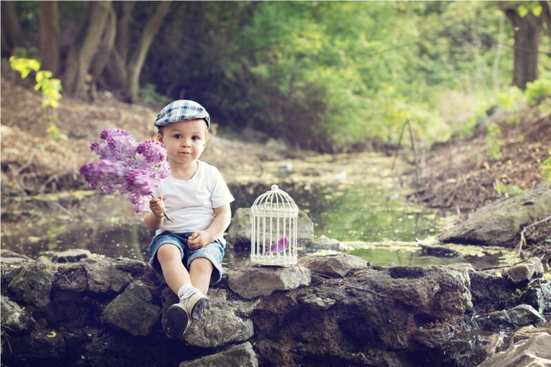 Child with Flowers — Purple, Serene