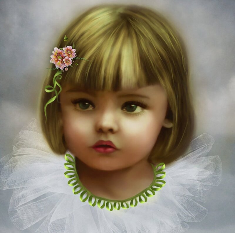 Child with Flowers — White, Calm
