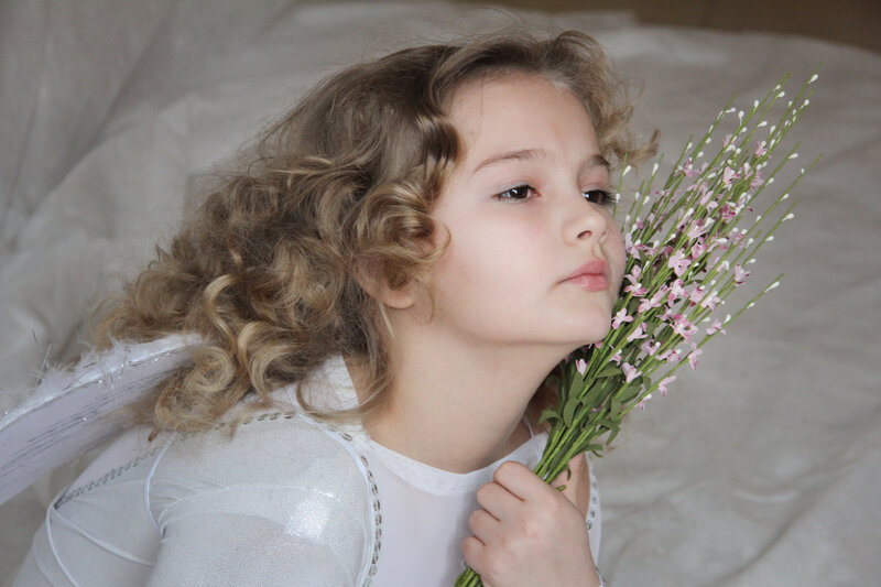 Child with Flowers — White