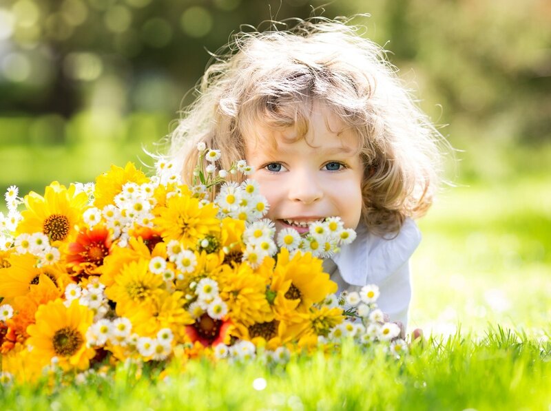 Child with Flowers — Yellow, Serene