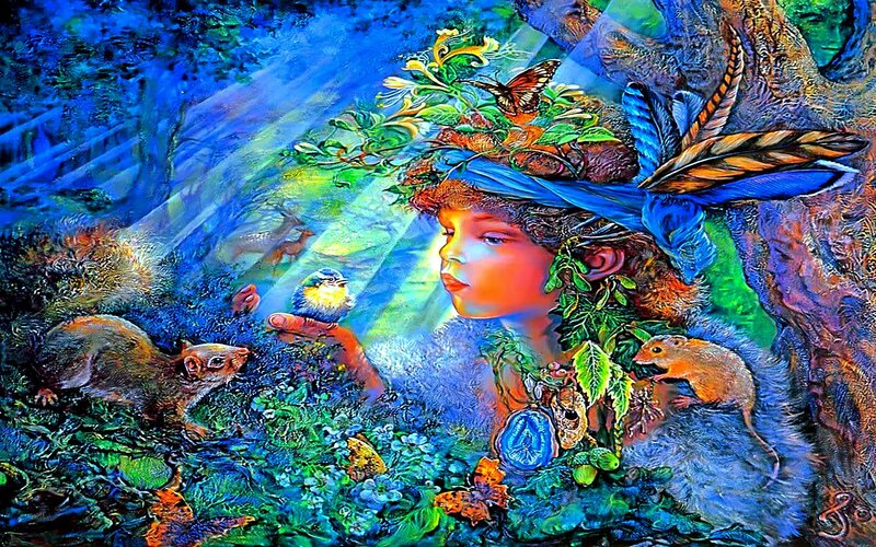 child with forest animals