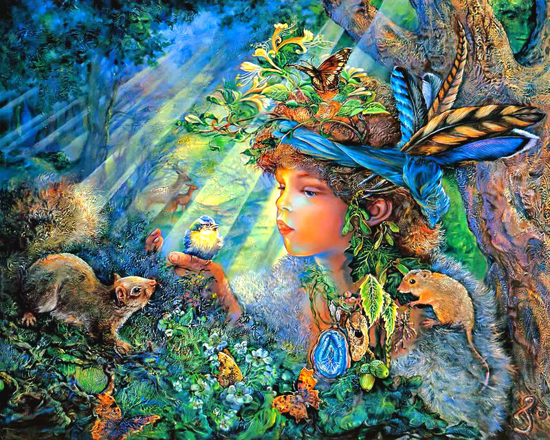 Child with Forest Animals — Blue, Serene