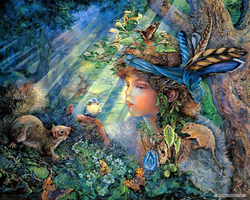 Child with Forest Animals — Green