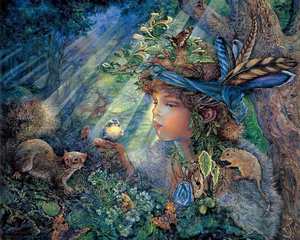 child with forest animals