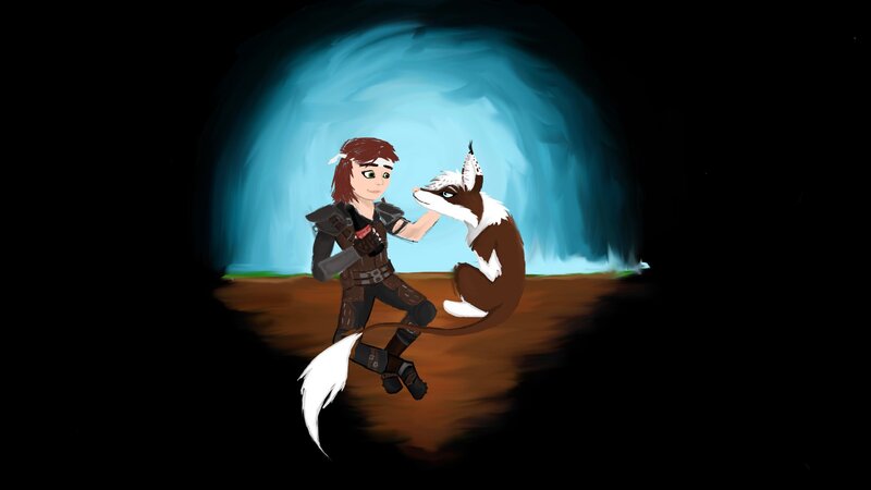child with fox in cave
