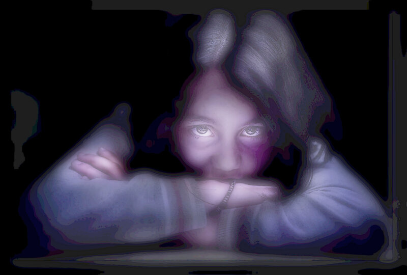 child with glowing eyes