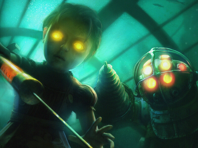 Child with glowing eyes underwater