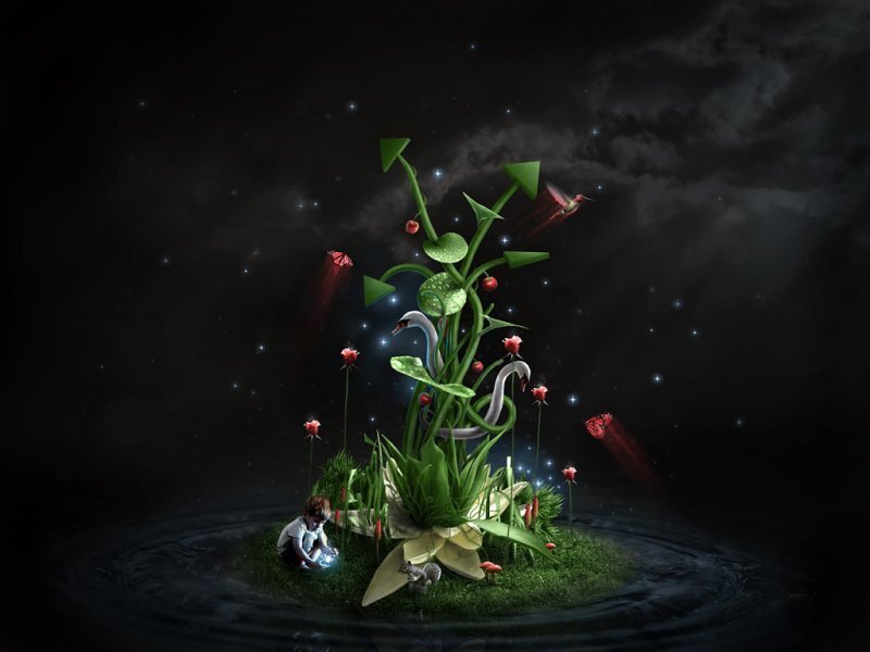 Child with Glowing Orb — Green, Dreamy