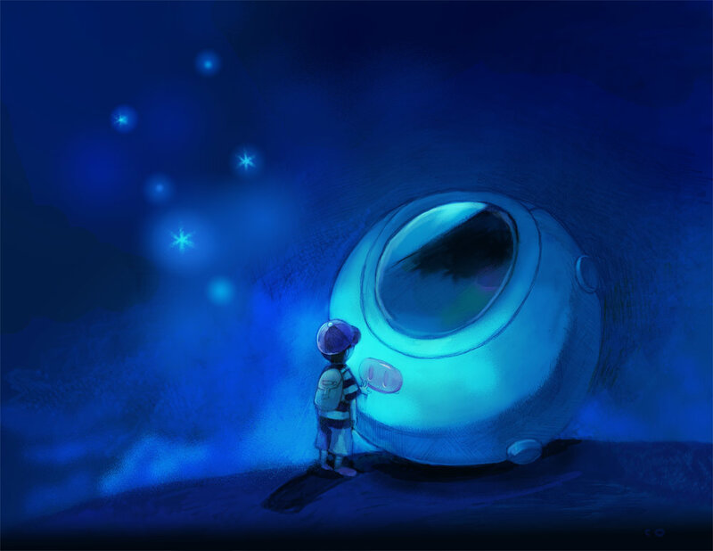 child with glowing pod