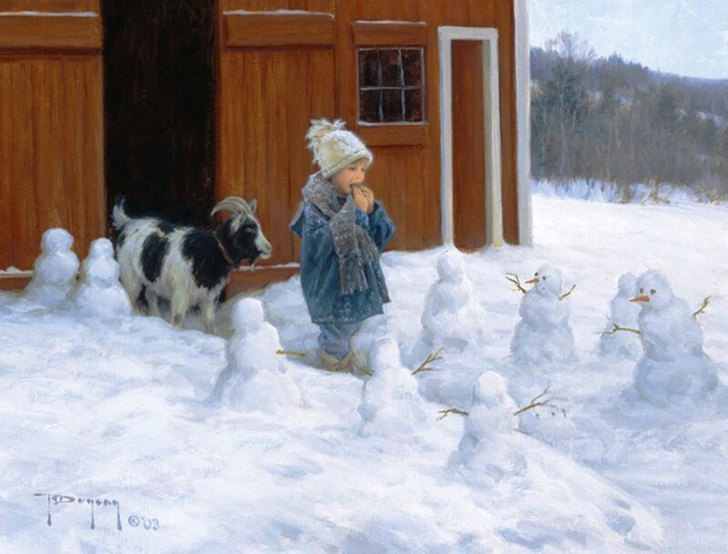 Child with Goat in Snow