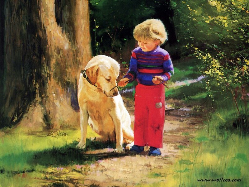 Child with Golden Retriever