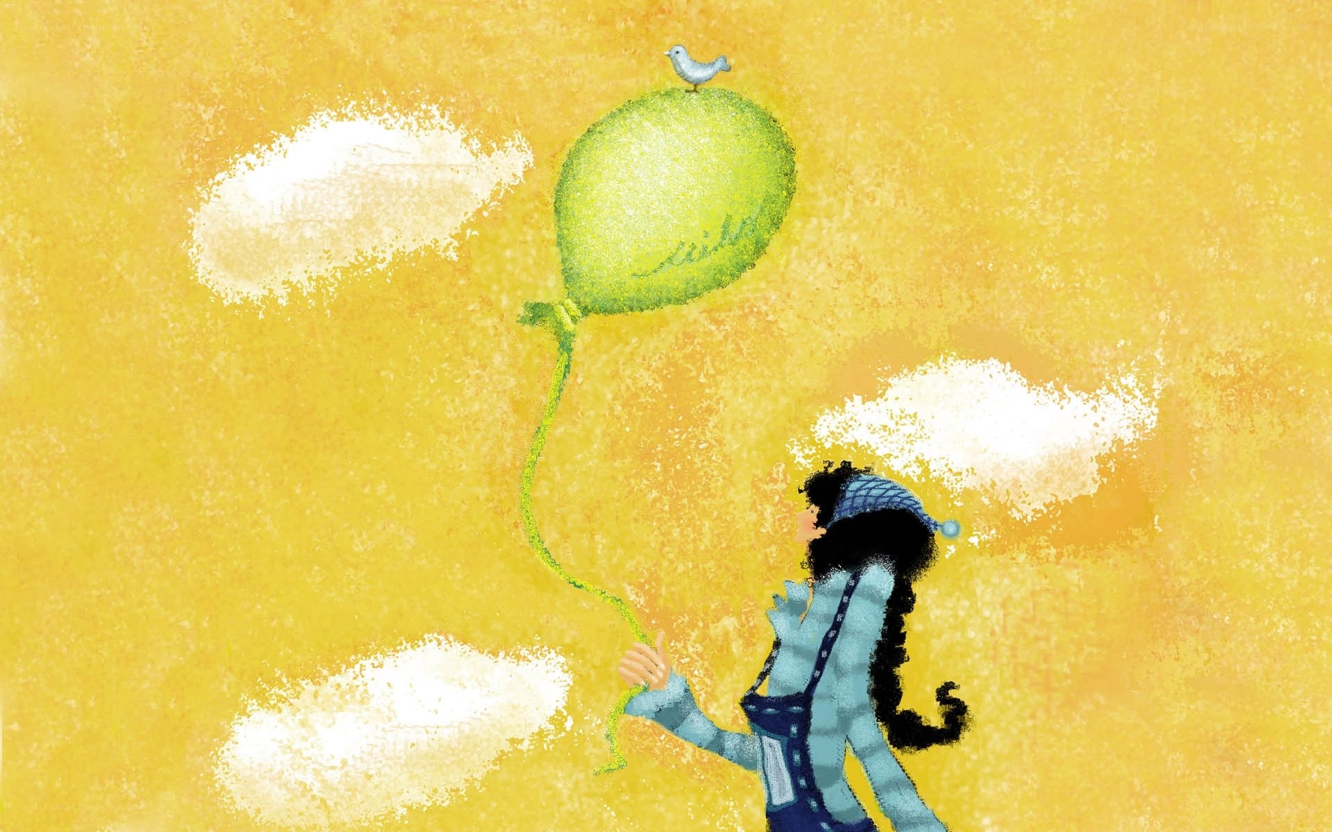 child with green balloon