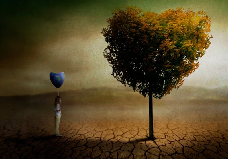 Child with Heart Balloon — Brown
