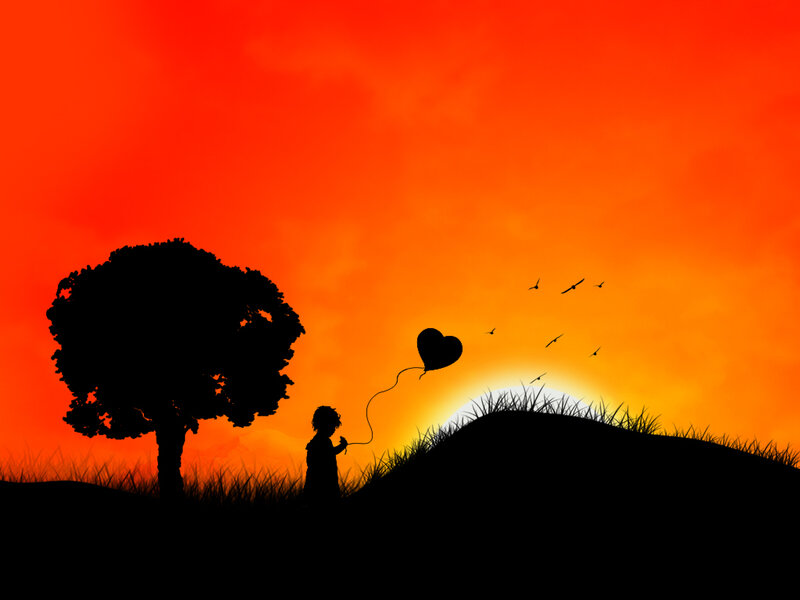 Child with Heart Balloon — Orange