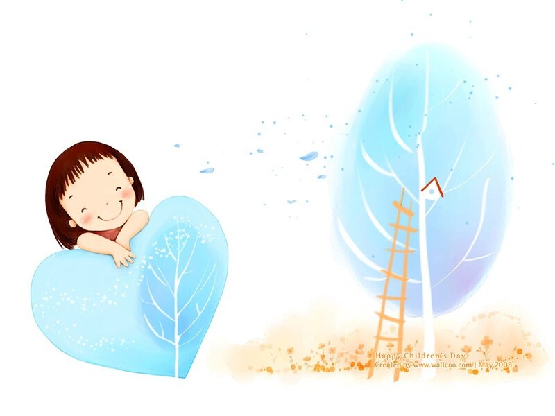 child with heart-shaped tree