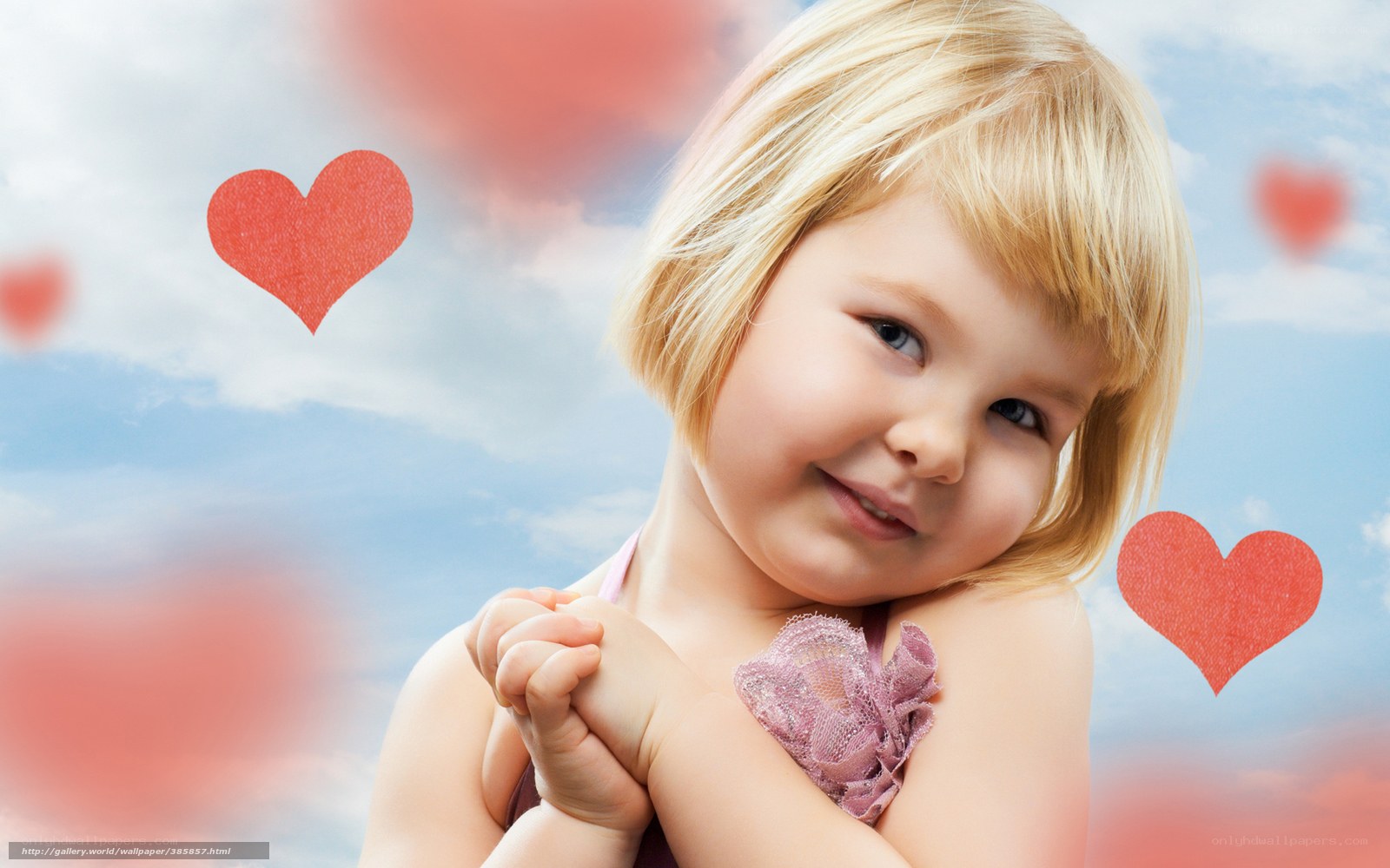 child with hearts background