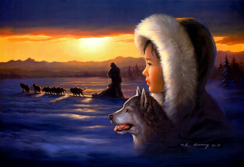 Child with Husky Dog — Blue