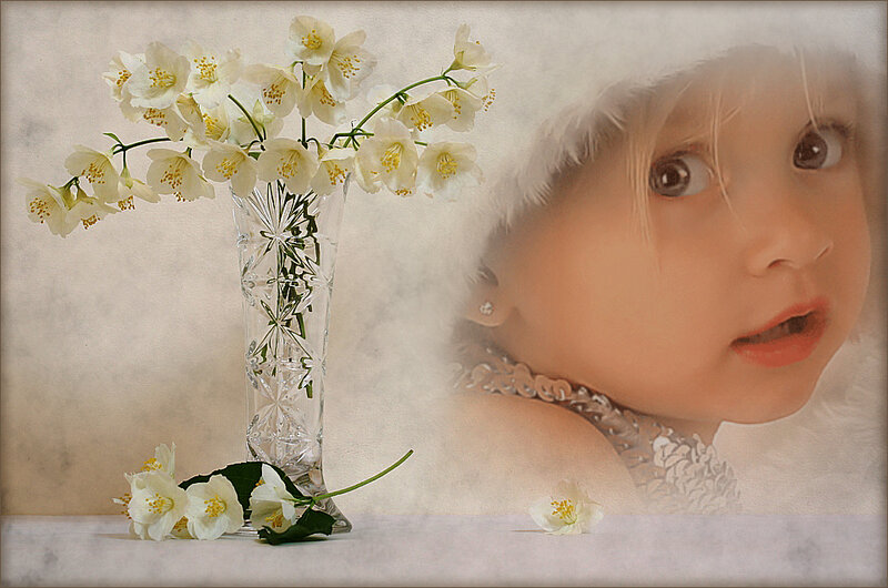 child with jasmine flowers