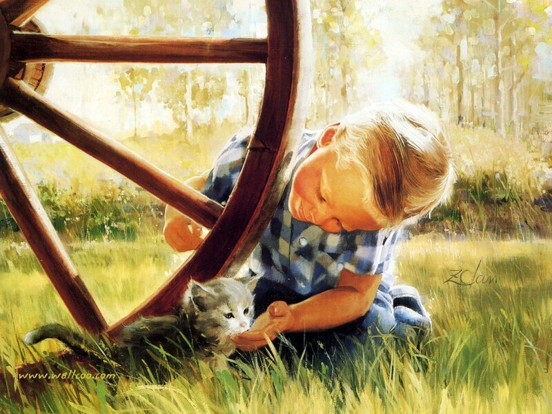 Child with Kitten — Green