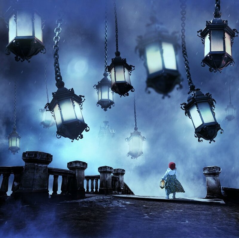 Child with Lantern — Blue, Mysterious
