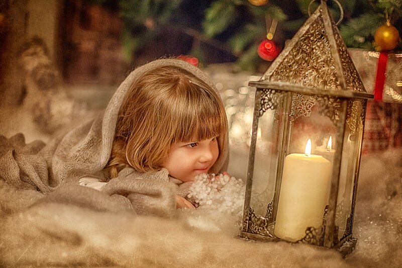 Child with Lantern — Brown, Cozy
