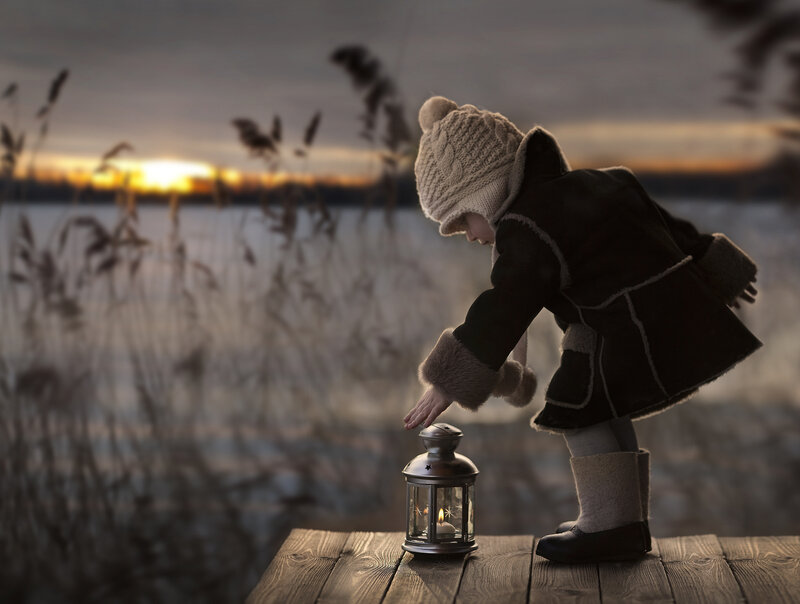 Child with Lantern — Brown