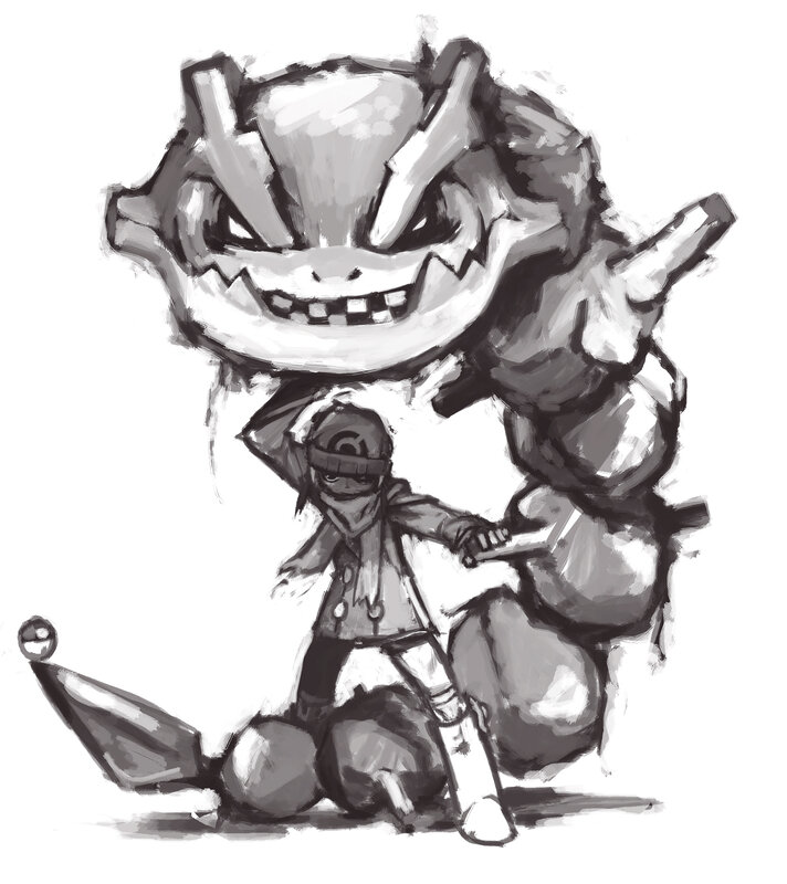 Child with Large Creature — Black, Dramatic