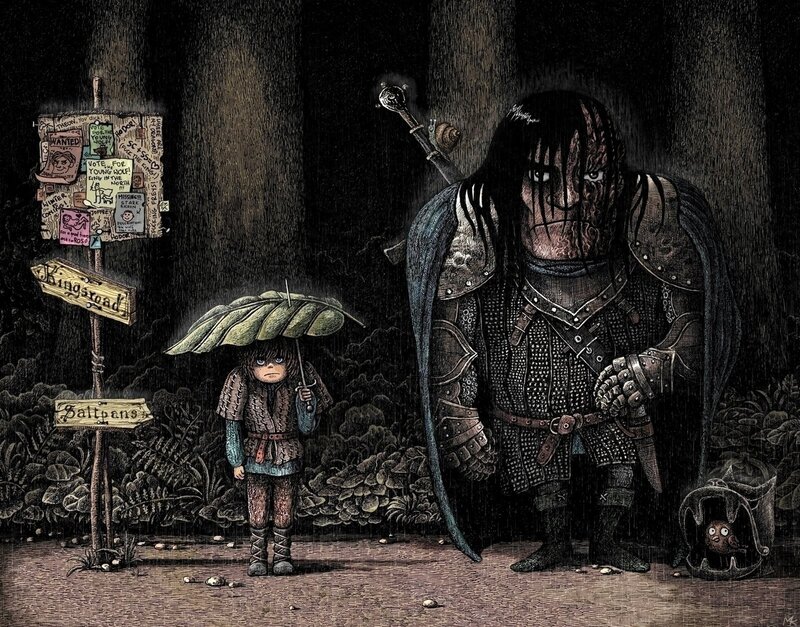 Child with Leaf Umbrella — Black