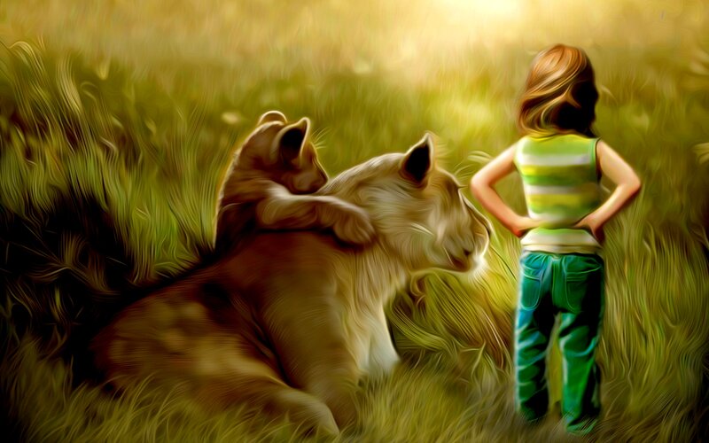 Child with Lioness — Green