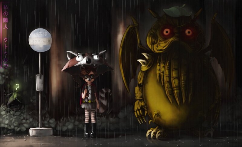 Child with Monster in Rain — Black