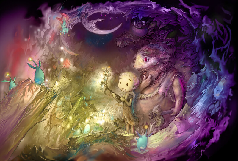 child with mystical creatures