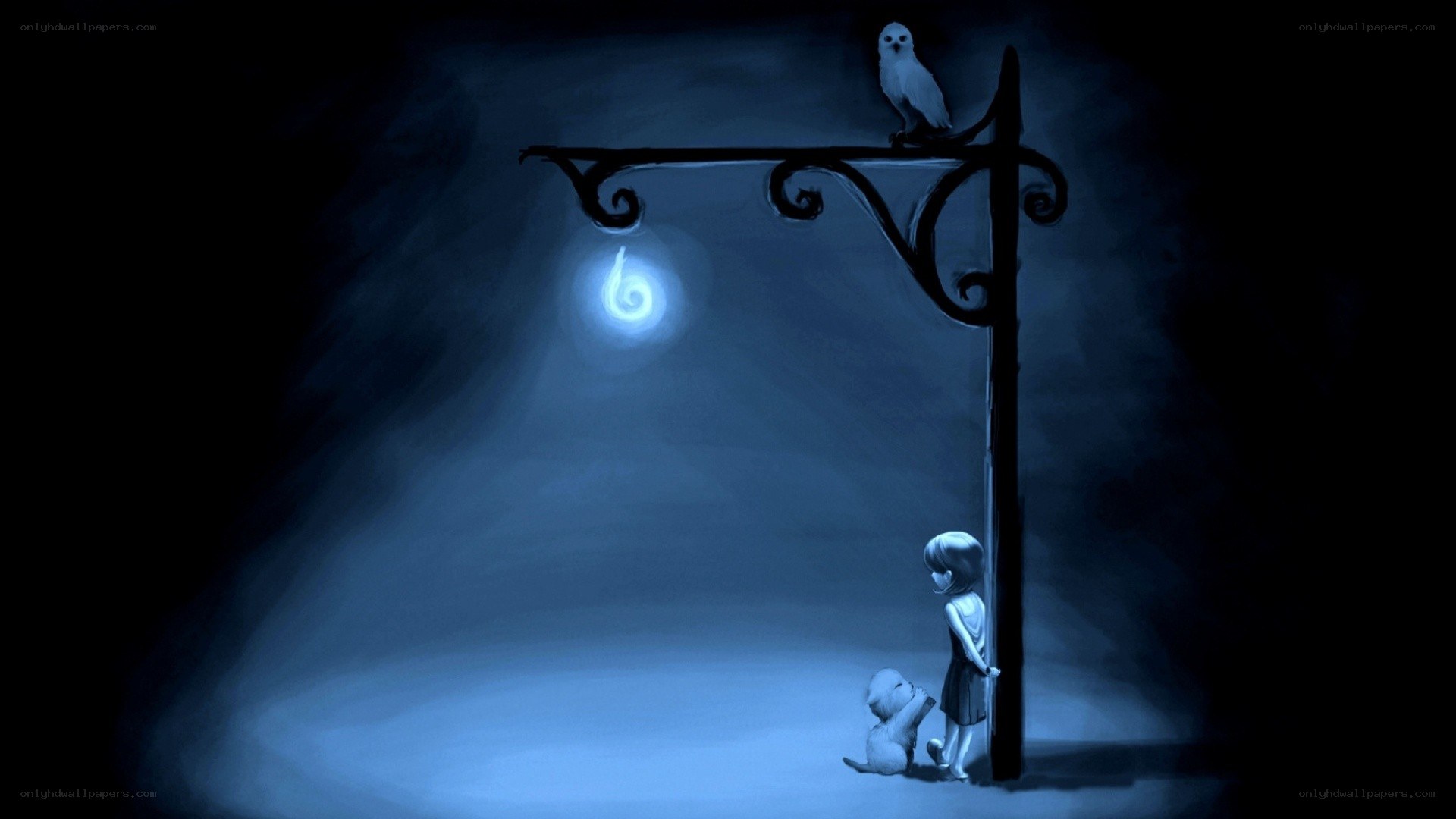 child with owl at night