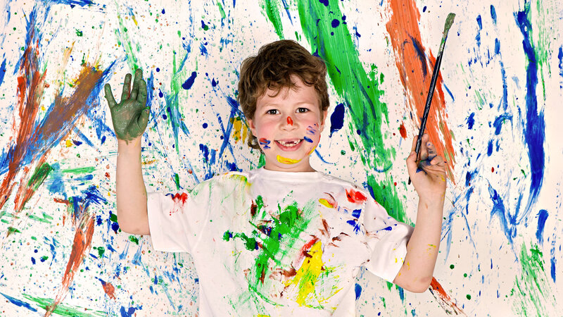 Child with Paint-covered Hands — Green