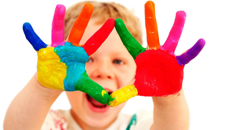 Child with Painted Hands — Red