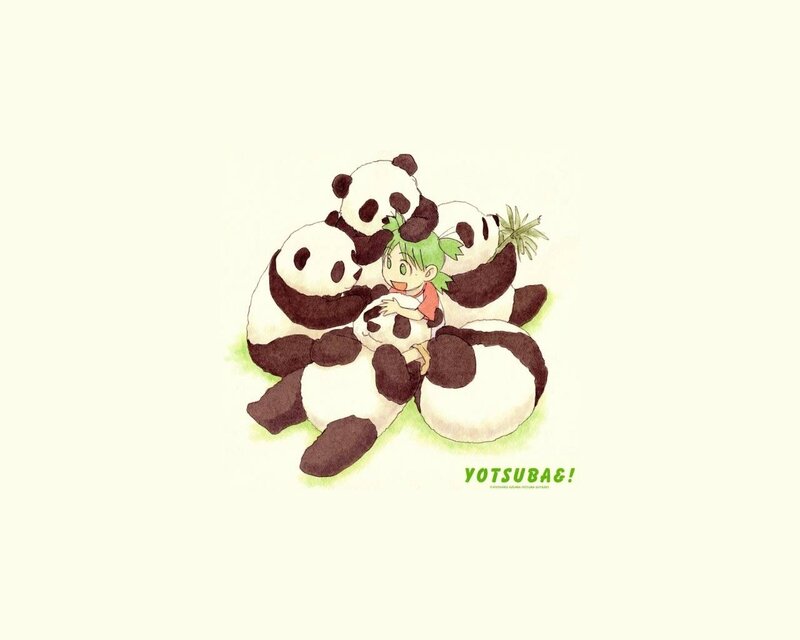 Child with pandas illustration