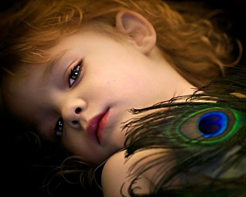 Child with Peacock Feather — Brown