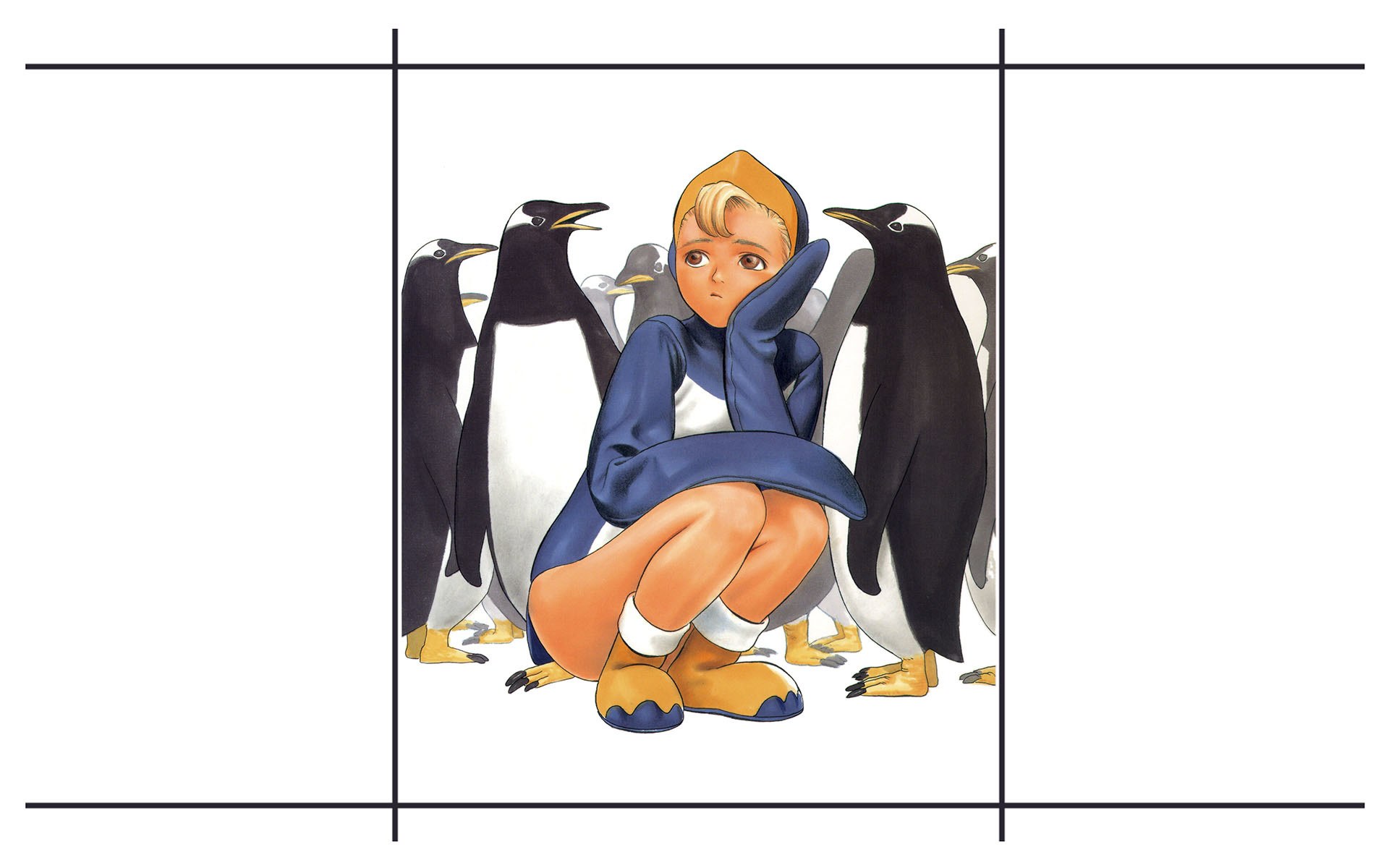 child with penguins