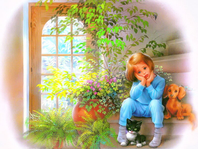 Child with Pets — Blue