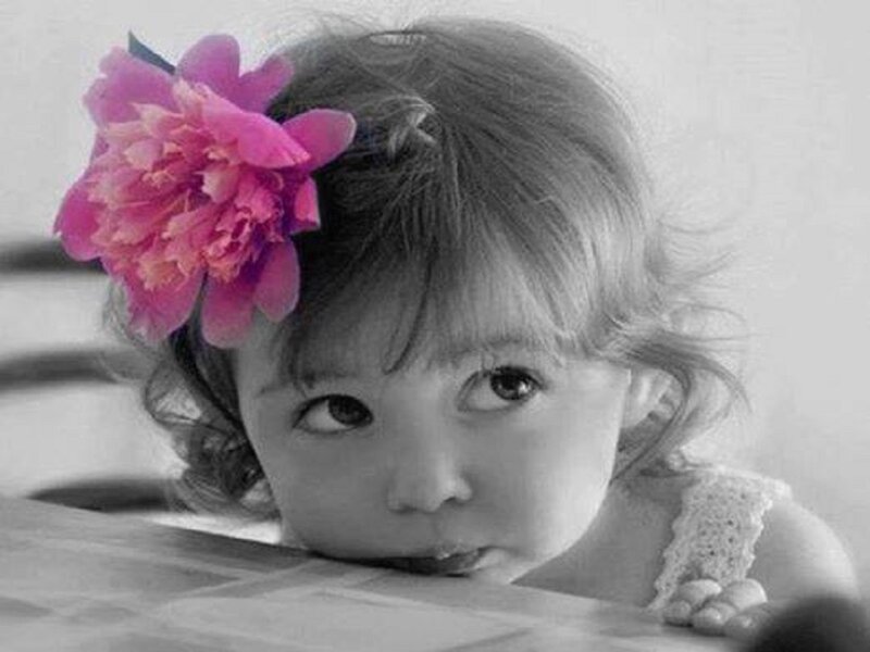 Child with Pink Flower — Black