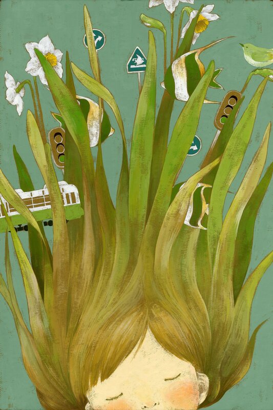 child with plant hair