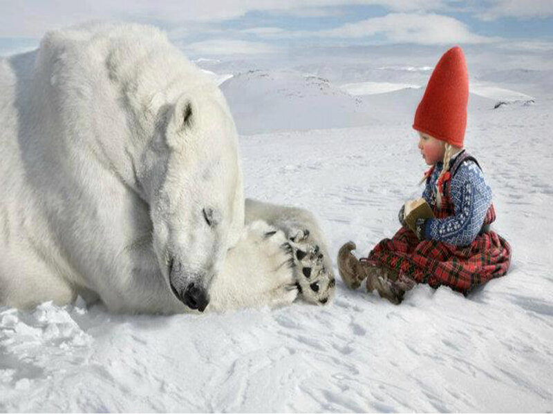 Child with Polar Bear — White