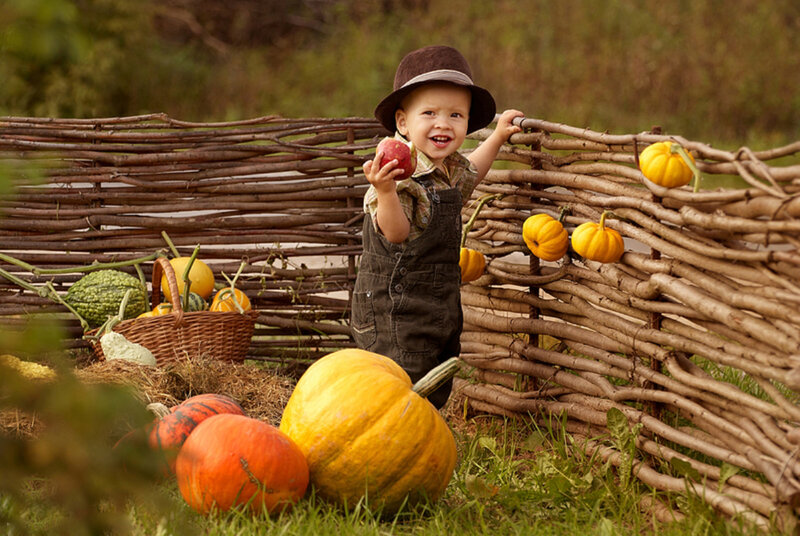 Child with Pumpkin — Orange, Happy