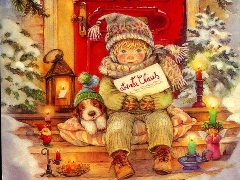 Child with Puppy on Porch