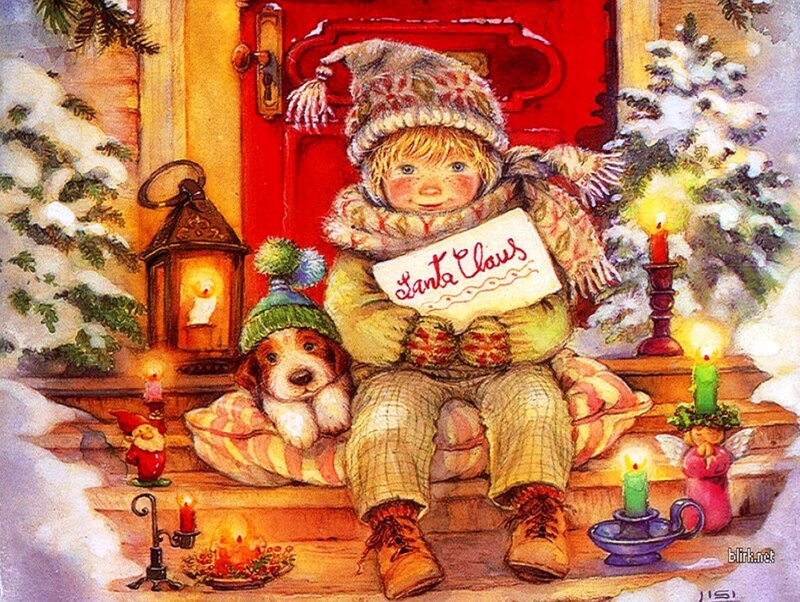Child with Puppy on Steps