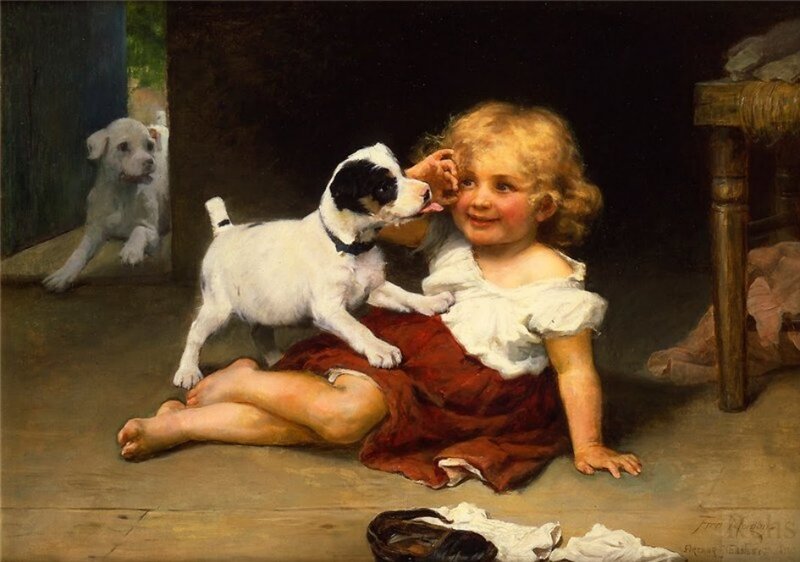 Child with Puppy — White
