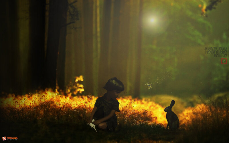 child with rabbit in forest